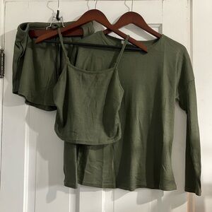 NWT Ekouaer Knit Olive Green Lounge Set